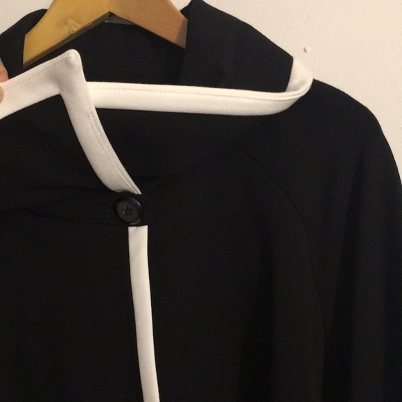LIKE NEW WITH TAG Joseph Ribkoff Asymmetrical Black White Trim, Wrap Jacket Cape - Picture 11 of 14